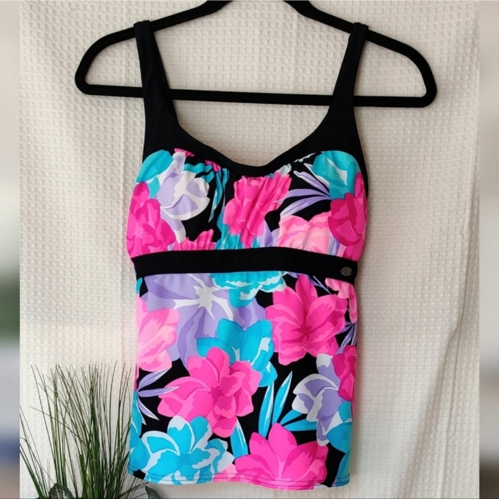 Zero Posur Women's Floral Tankini Fuscia Swimsuit Top Size M